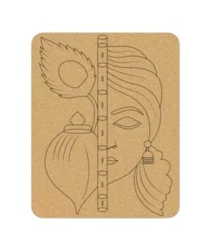 KNG Pre Marked MDF Base - Krishna with Sankh and Bansuri- Art and Craft Cutout Home Unfinished DIY Work Radhakrishna (24 x 30 cm)