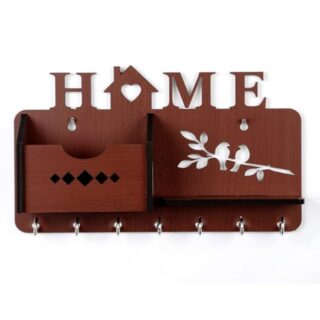 Premium Wooden Key Holder for Home Decor (7 Hooks, 29 cm x 13.5 cm x 0.4 cm, MDF Brown) | Stylish Wall Mounted Key Hanger | Keychain Organizer for Wall (5 in 1 Key Holder)