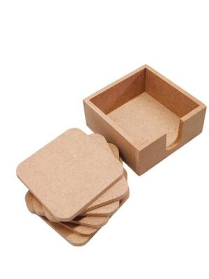 MDF DIY Coasters with case- MDF Plain Wooden Coasters & Holder Blank Cutouts for Painting Wooden Sheet Craft, Decoupage, Resin Art Work & Decoration (DIY 6 Coaster Square with Case)