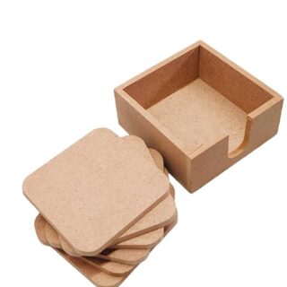 MDF DIY Coasters with case- MDF Plain Wooden Coasters & Holder Blank Cutouts for Painting Wooden Sheet Craft, Decoupage, Resin Art Work & Decoration (DIY 6 Coaster Square with Case)