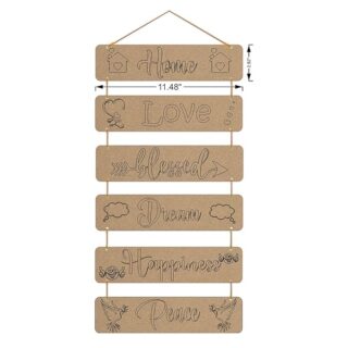 Vibhansh Creations Pre-Marked MDF Rectangular Shape Plaques with Rope - Set of 6 Wall Hanging Decor, Size: 72 x 12 Inches (Each Plaque 11.5 x 2.8 Inches, 3.2mm Thickness) (Design_1)