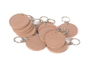 DIY MDF Key Chains Wood Sheet Craft - Circle-Shaped for Painting, Decoupage, Resin Art Work & Decoration - Set of 20, 2 in x 2 in (Round) - Brown