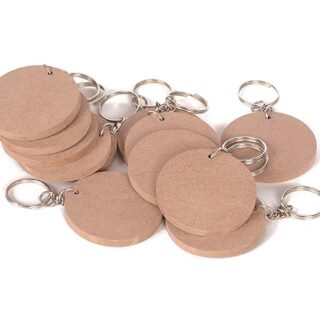 DIY MDF Key Chains Wood Sheet Craft - Circle-Shaped for Painting, Decoupage, Resin Art Work & Decoration - Set of 20, 2 in x 2 in (Round) - Brown