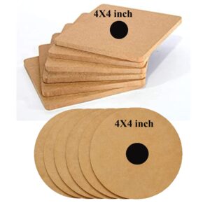 MDF Wooden Magnets - Square & Round Shaped - Plain MDF Fridge Magnet Blank Cutouts - Magnets for Painting, Wooden Sheet Craft Board for Resin Art & Fluid Art, Mandala Art, Pyrography - Set of 20