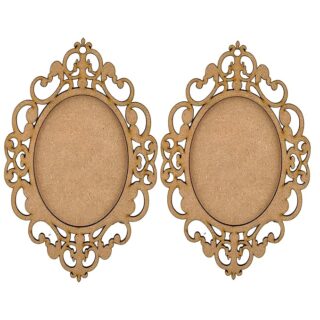 2 Pcs Vintage Style Wooden Photo Frame Set, 13 x 8 Inches, Laser Cut MDF Blank Base for Wall Decor, Ideal for Decoupag Perfect for Wood Craft and Art & Craft.