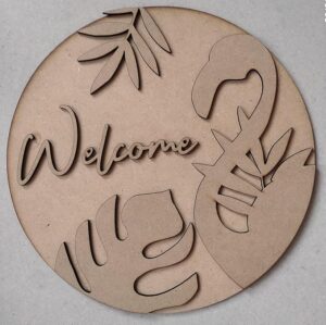 skpartcraft MDF Round Welcome Board Flamingo with Tropical Leaves Design, MDF Base and Cutting