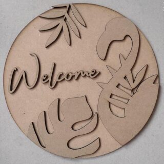 skpartcraft MDF Round Welcome Board Flamingo with Tropical Leaves Design, MDF Base and Cutting