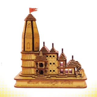 Shree Ram Mandir Ayodhya Model Temple 6 x 5 x 3 Inches Very Beautifully Hand Crafted MDF Polished Board for Car Dash Board, Office, Study, Table, Gift, etc (Medium)