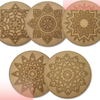MDF DIY Mandala Coasters Set with Stand – Blank Wooden Coaster Cutouts for Painting, Resin Art, Decoupage & Craft Set of 4/6/8 2.5mm Thick (4, Ashta)